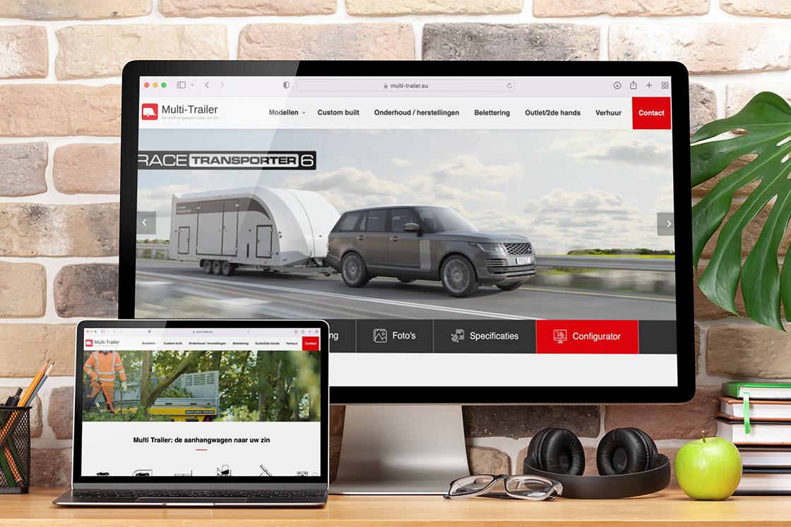 Design en uitwerking van een nieuwe responsive Wordpress-website met het aanbod aan gestroomlijnde polyester trailers, professionele autotransporters en multi-transporters