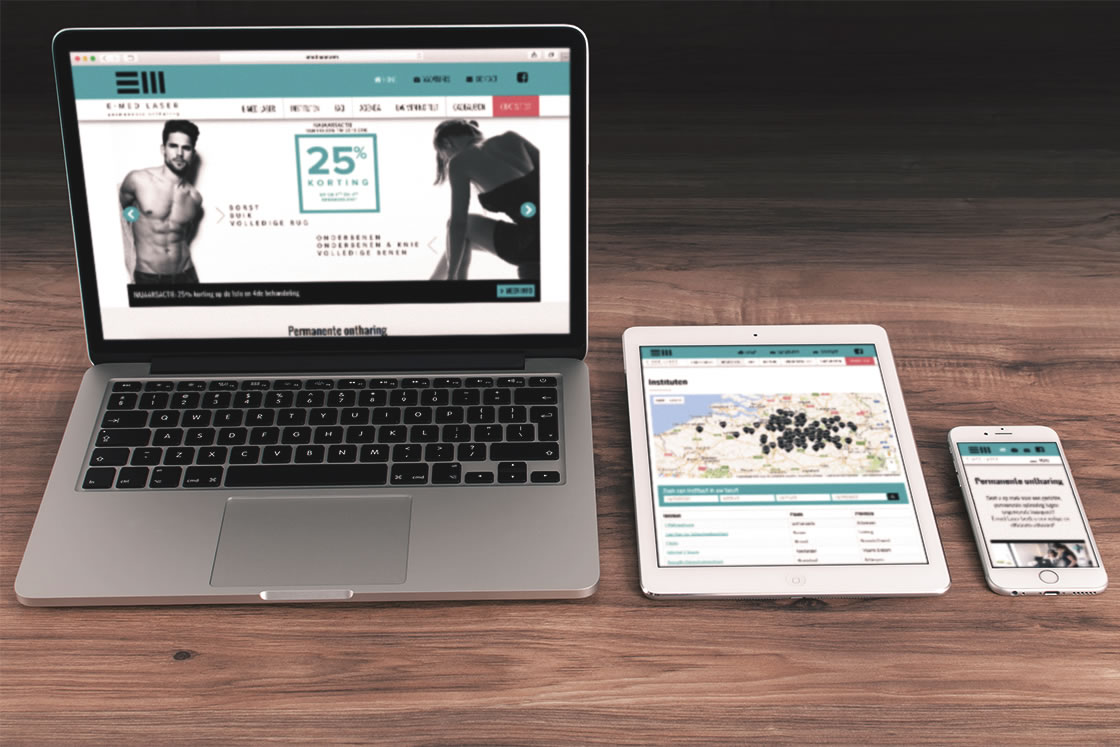 Design en uitwerking van een nieuwe responsive website voor E-Med Laser - Permanente ontharing - ontwikkeld in Wordpress CMS