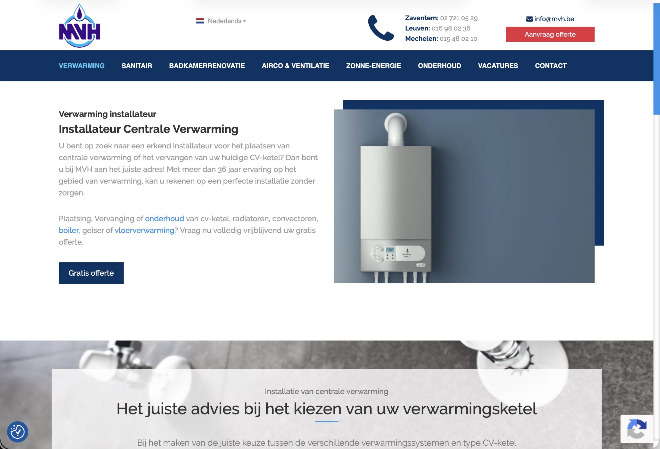 Websitepreview van MVH Verwarming & Sanitair
